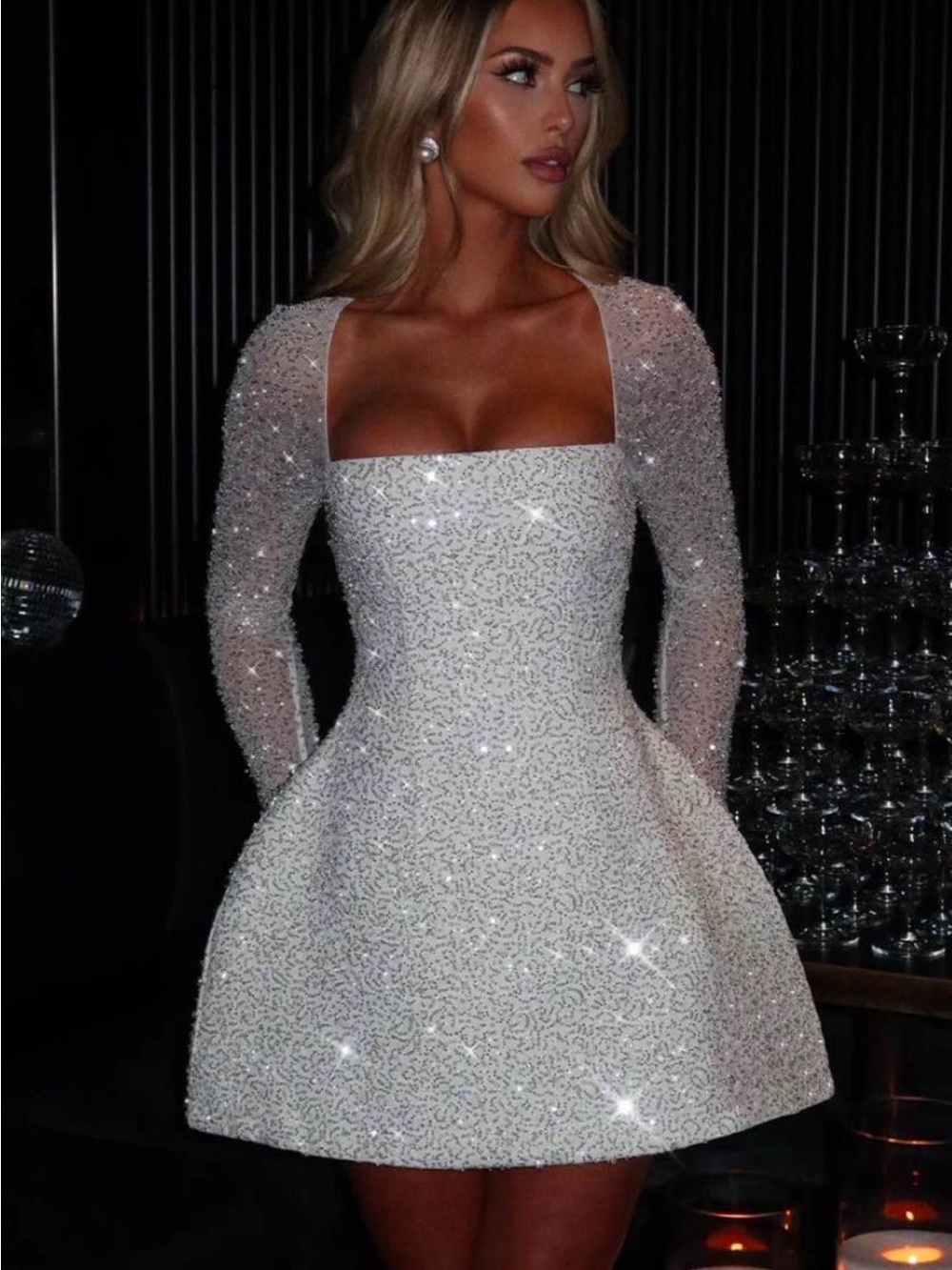 BabyBoo Annabelle Dress ~ Beaded Sparkly Bridal Mini Dress with Lace-up Back